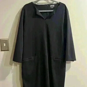 Lands' End Women's Ponte 3/4
Sleeve Split Neck Dress, Blue Size 18